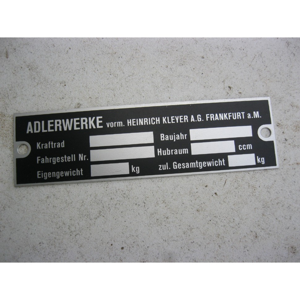 plaque de cadre ADLER "vierge"